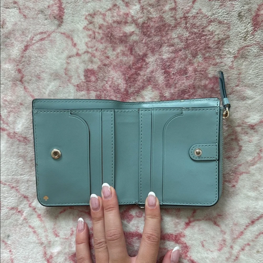 kate spade Small Light Blue Zip Wallet with Gold Logo
